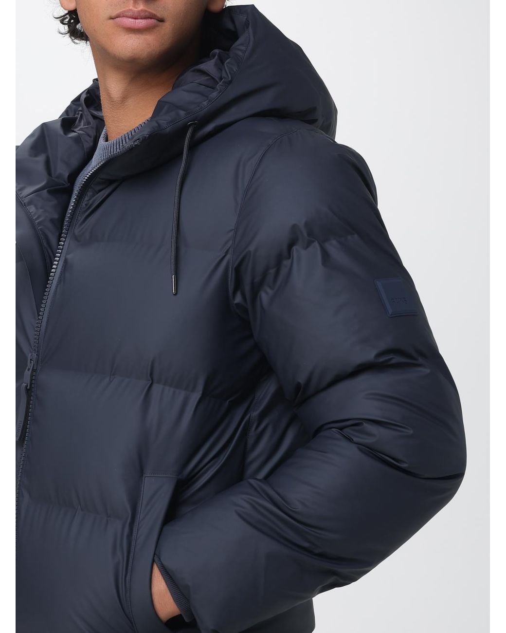 Rains Blue Alta Short Quilted Puffer Jacket With Hood, Water-Repellent And Windproof for men