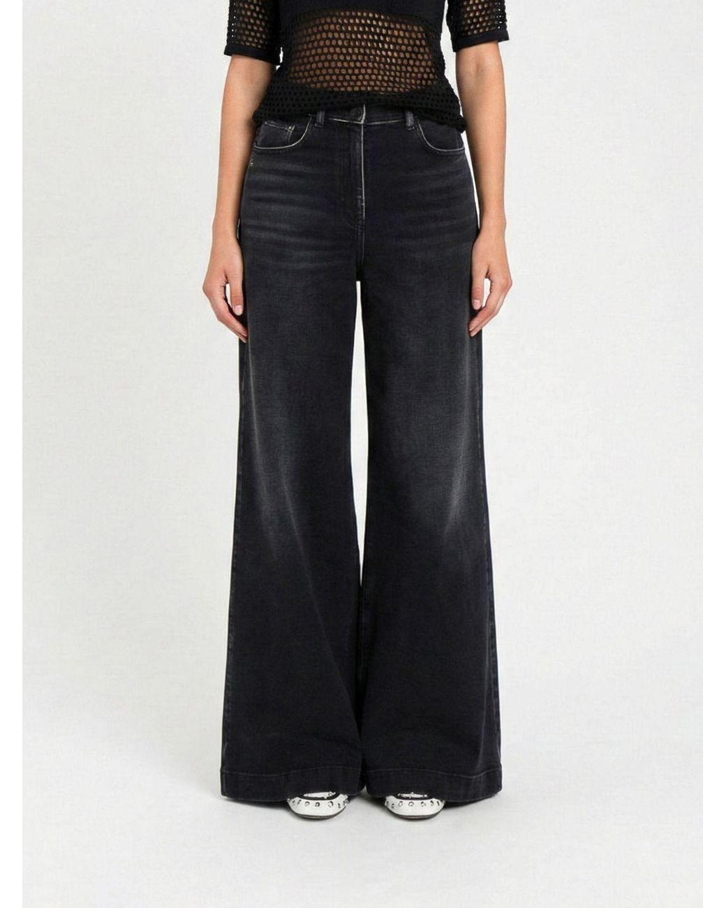 Twinset Black Stretch Denim Palazzo Jeans