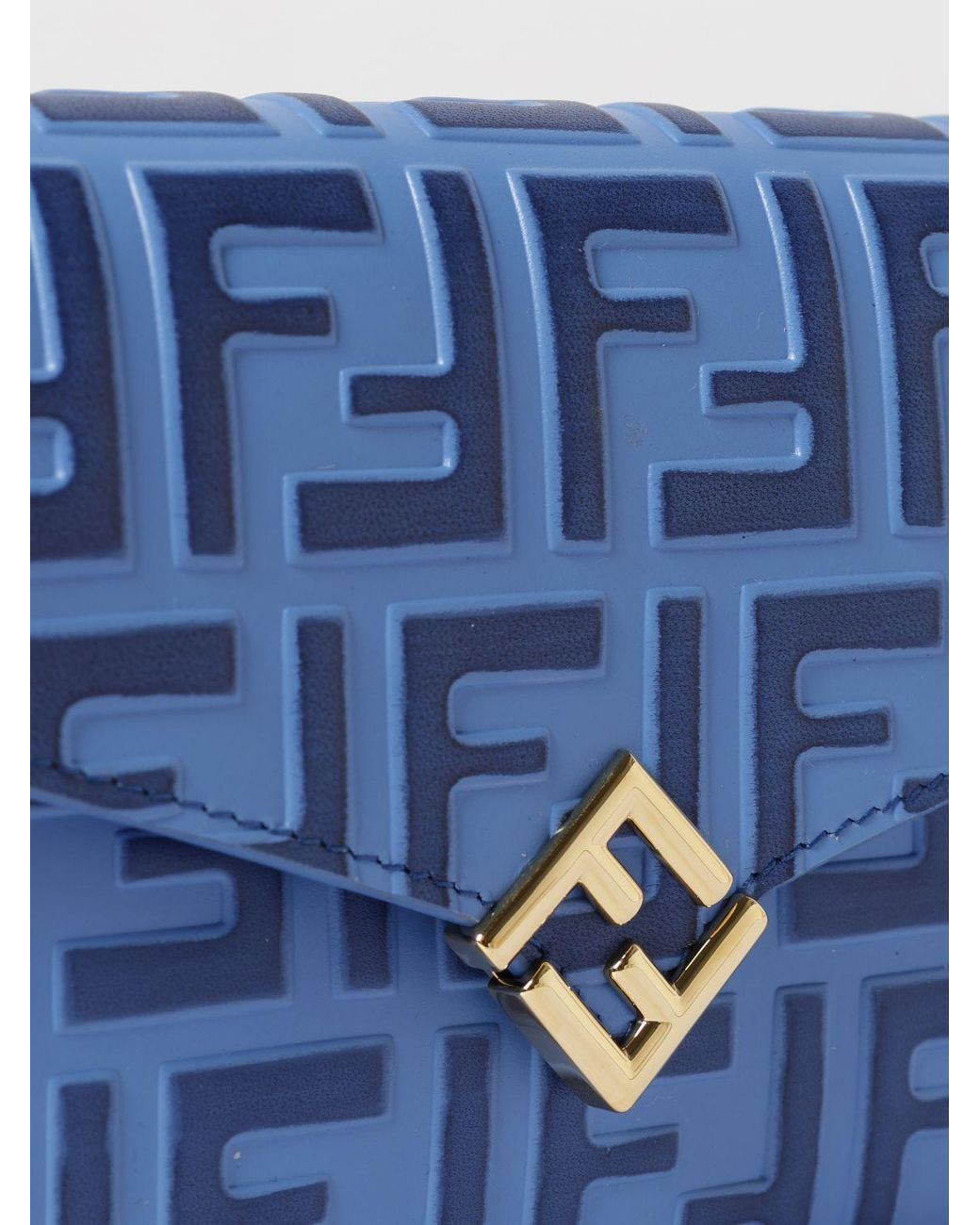 Fendi Blue Ff Diamonds Leather Crossbody Bag With Monogram