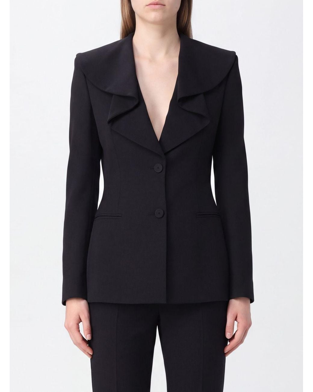McQueen Blue Single-Breasted Pure Wool Blazer With Ruffle Appliqué