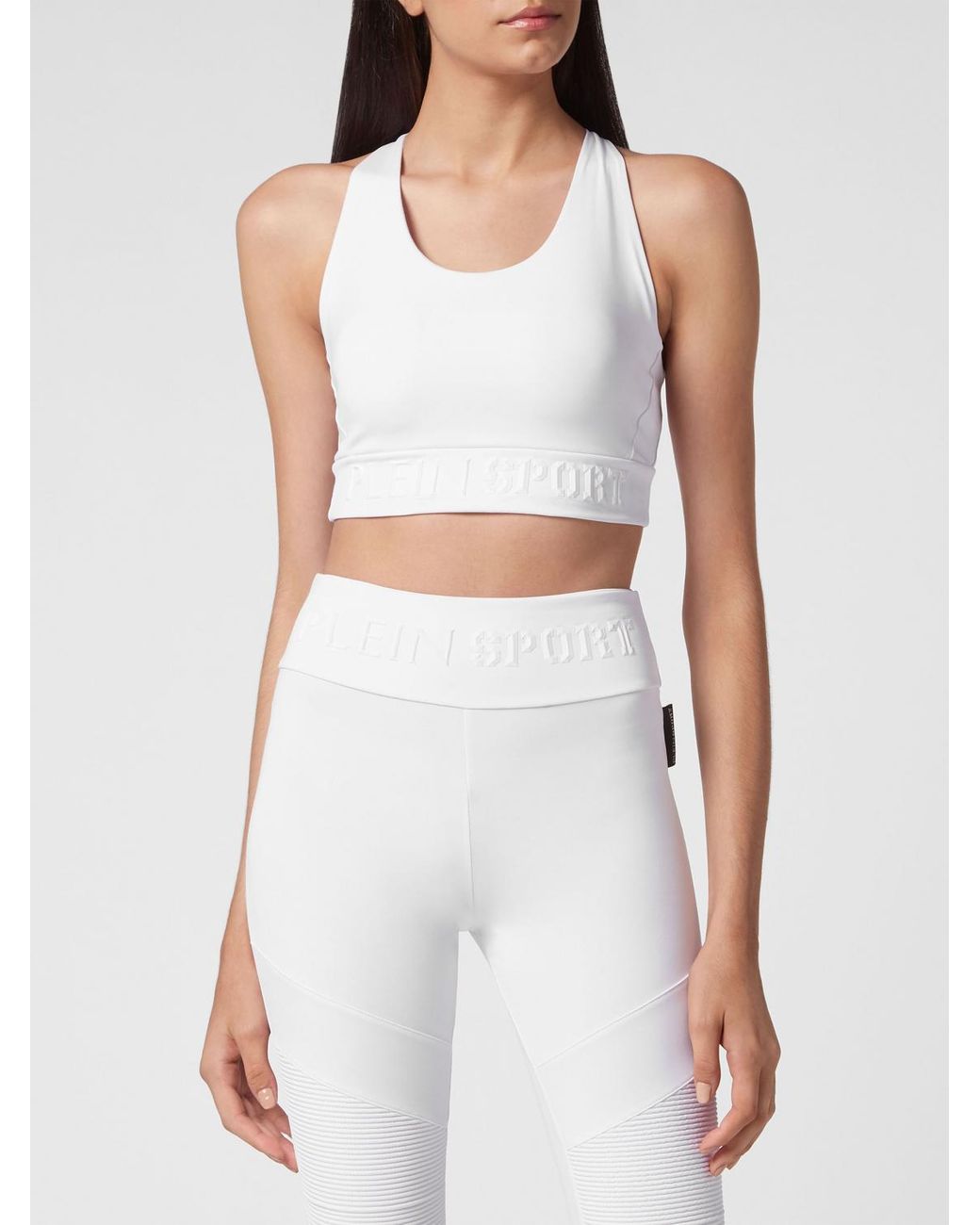 Philipp Plein White Cropped Sports Jersey Top With Thin Straps