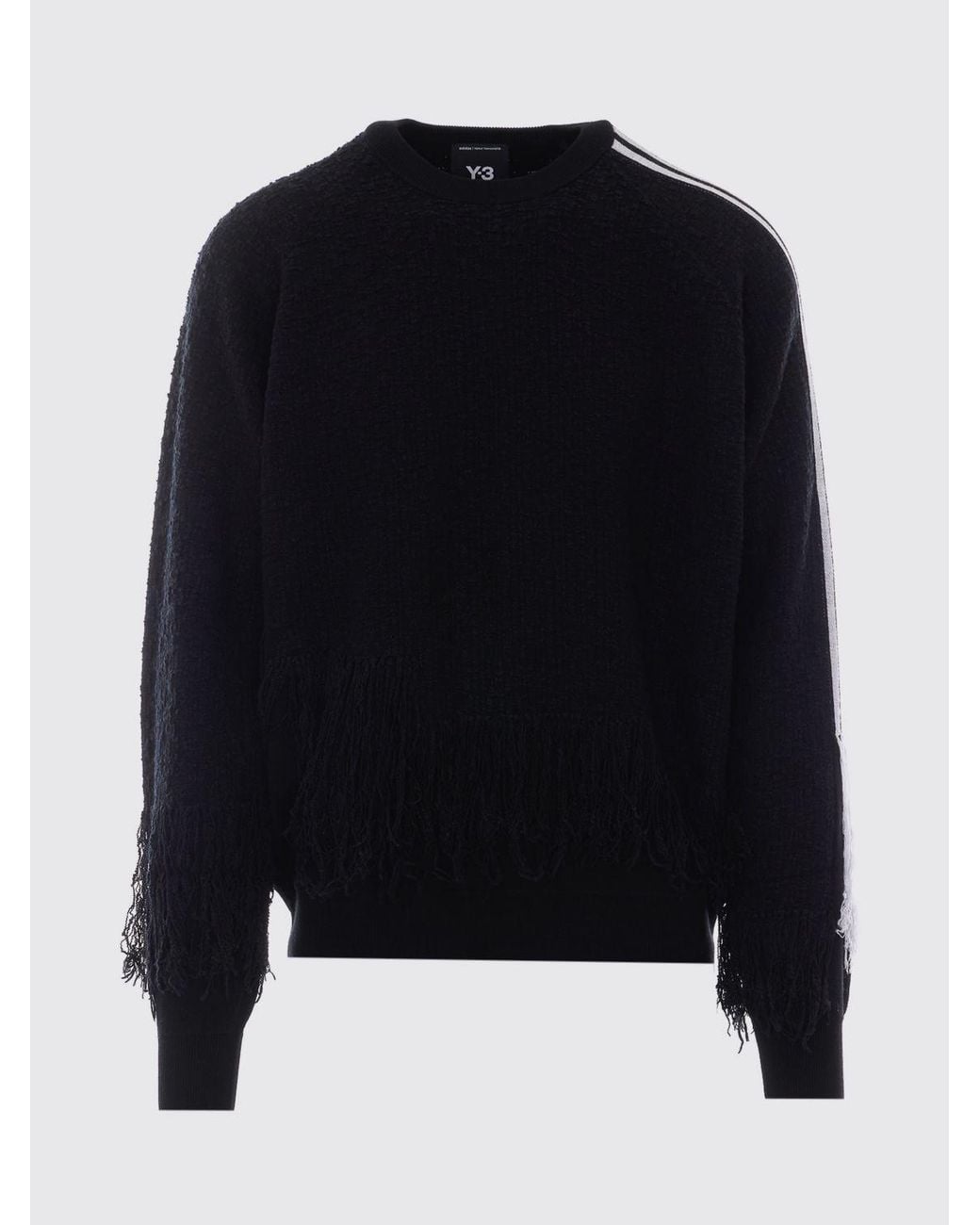 Y-3 Blue Relaxed Fit Wool Crewneck Jumper With Embroidery And Fringes for men
