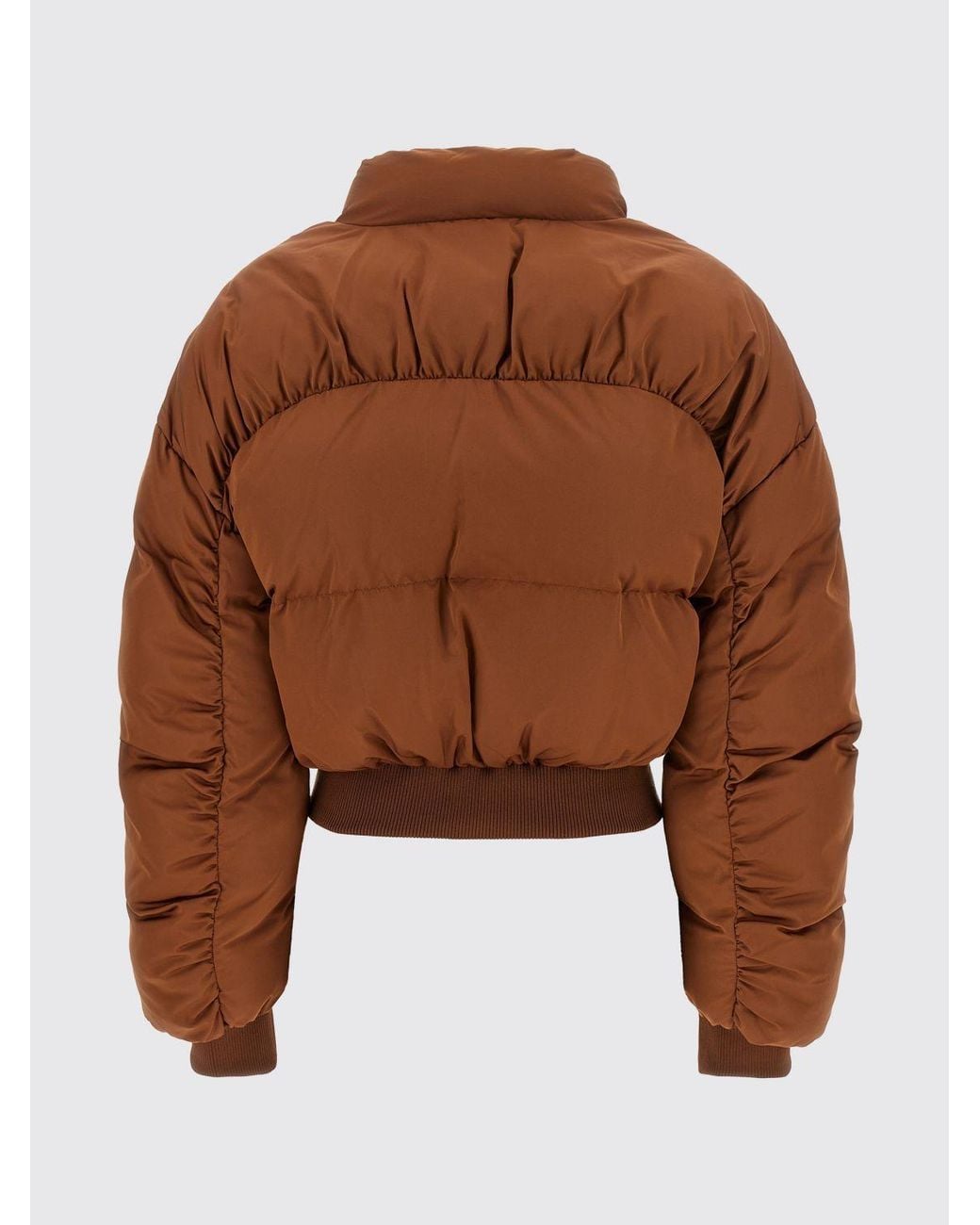 Elisabetta Franchi Brown Quilted Cropped Puffer Jacket With High Neck And Contrast Logo