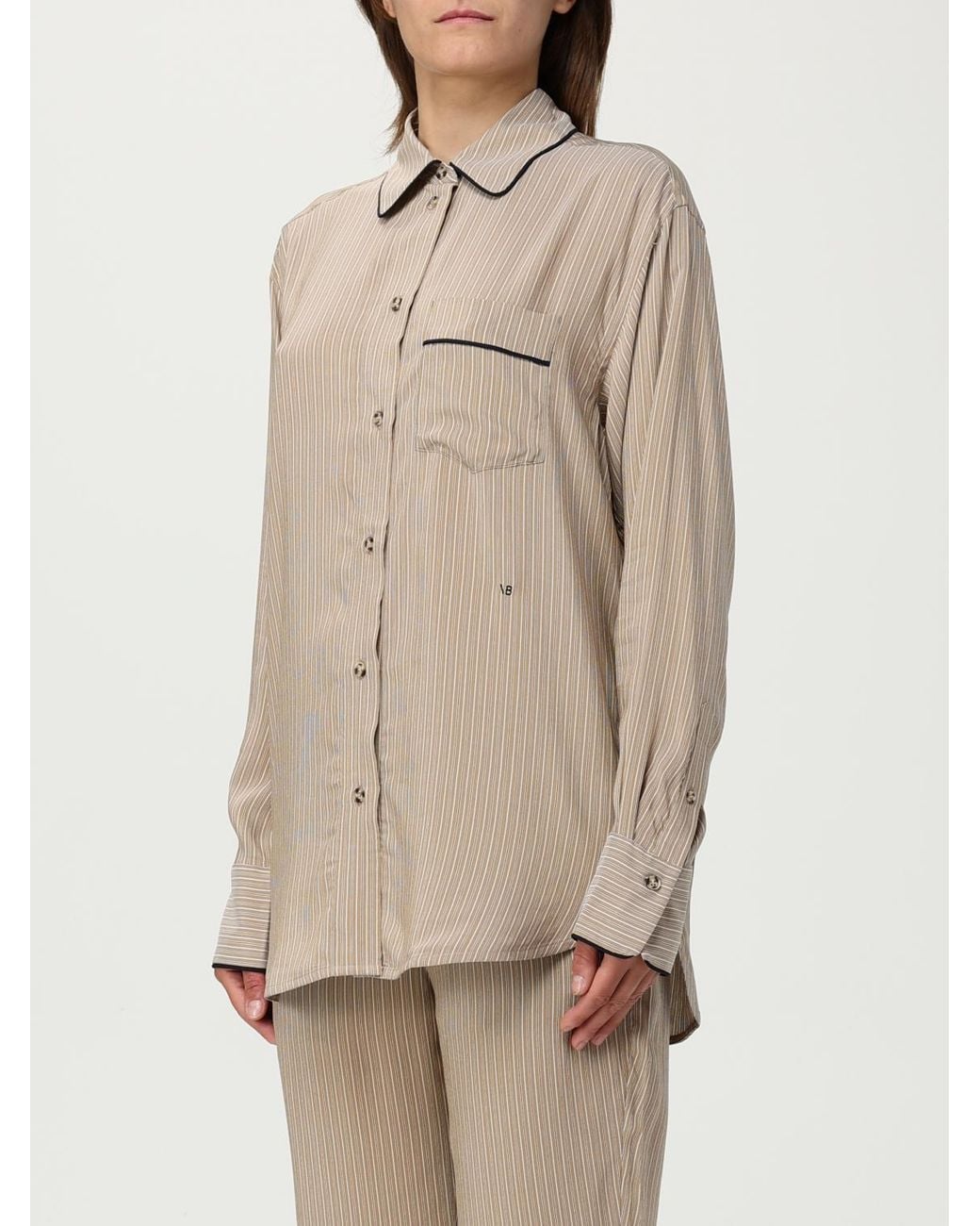 Victoria Beckham Natural Silk Stripe Shirt Relaxed Fit