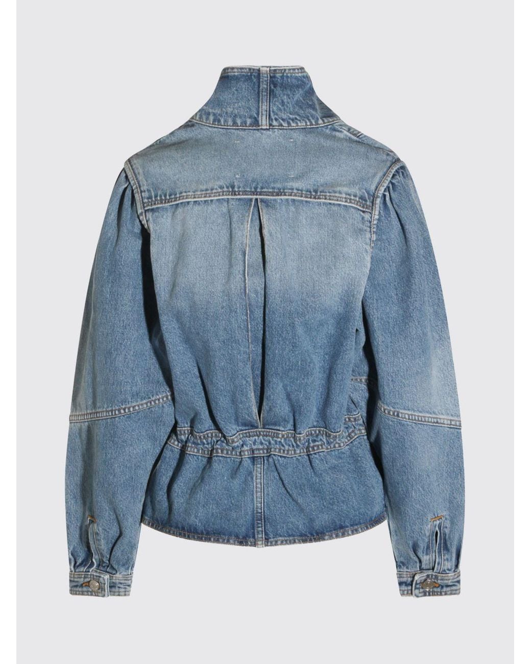 Isabel Marant Blue Cotton Denim Jacket With High Collar And Asymmetrical Closure
