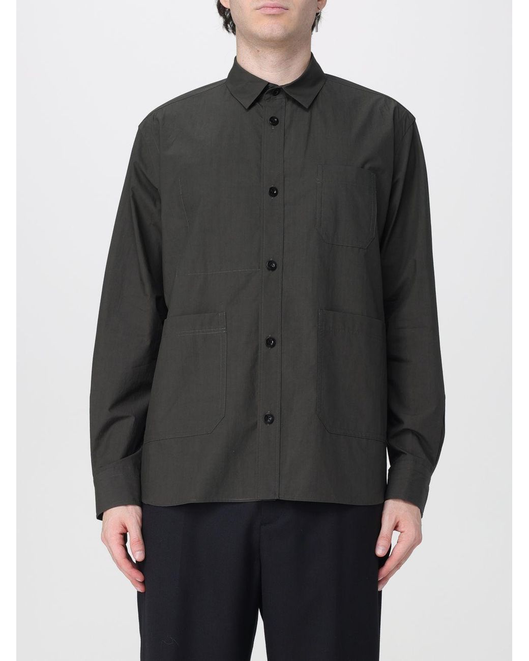 Sacai Gray Long-Sleeved Cotton Shirt With Patch Pocket for men