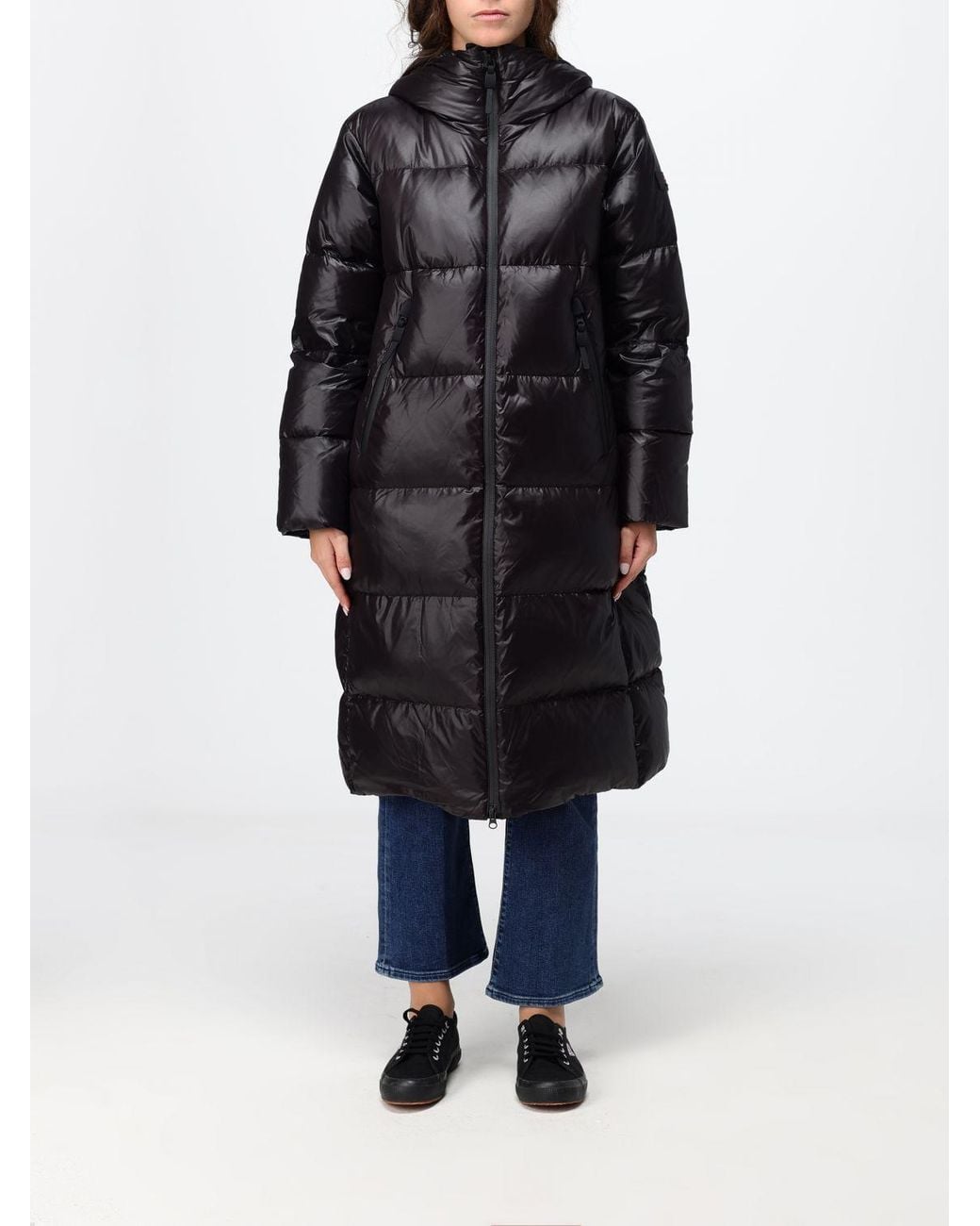 Peuterey Black Long Quilted Nylon Down Jacket With Hood And Feather Padding