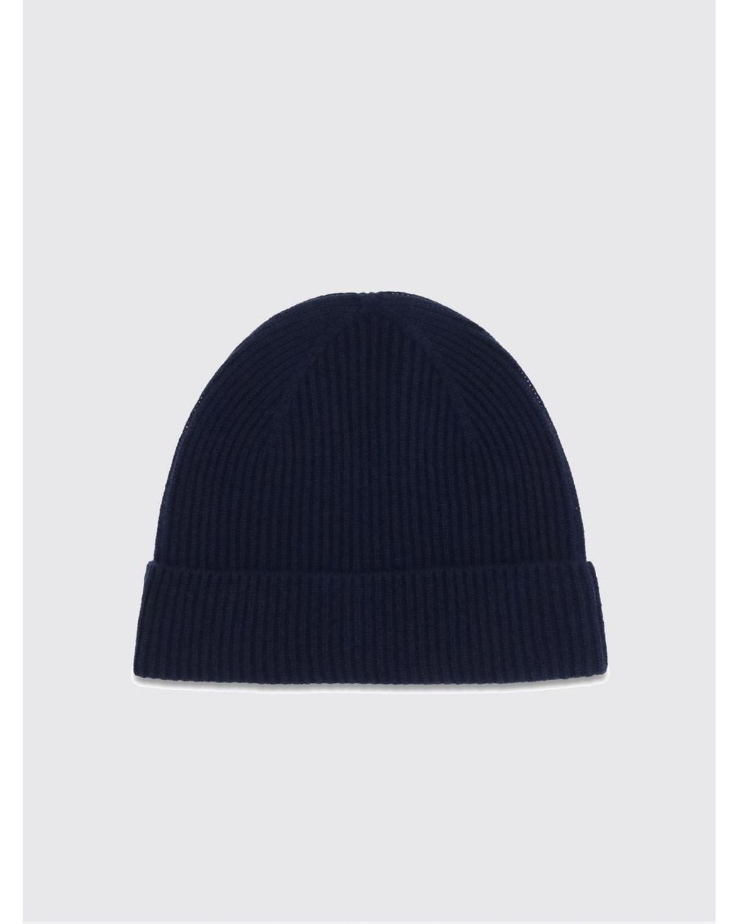 Kiton Blue Ribbed Wool Beanie With Cuff And Applied Logo for men