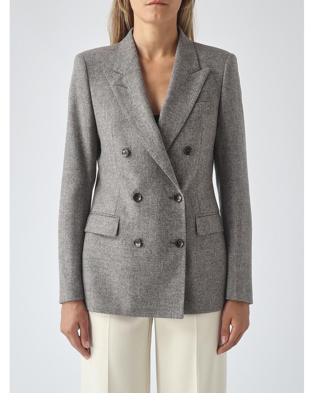 Tagliatore Gray Short Double-Breasted Wool Blazer With Peak Lapels