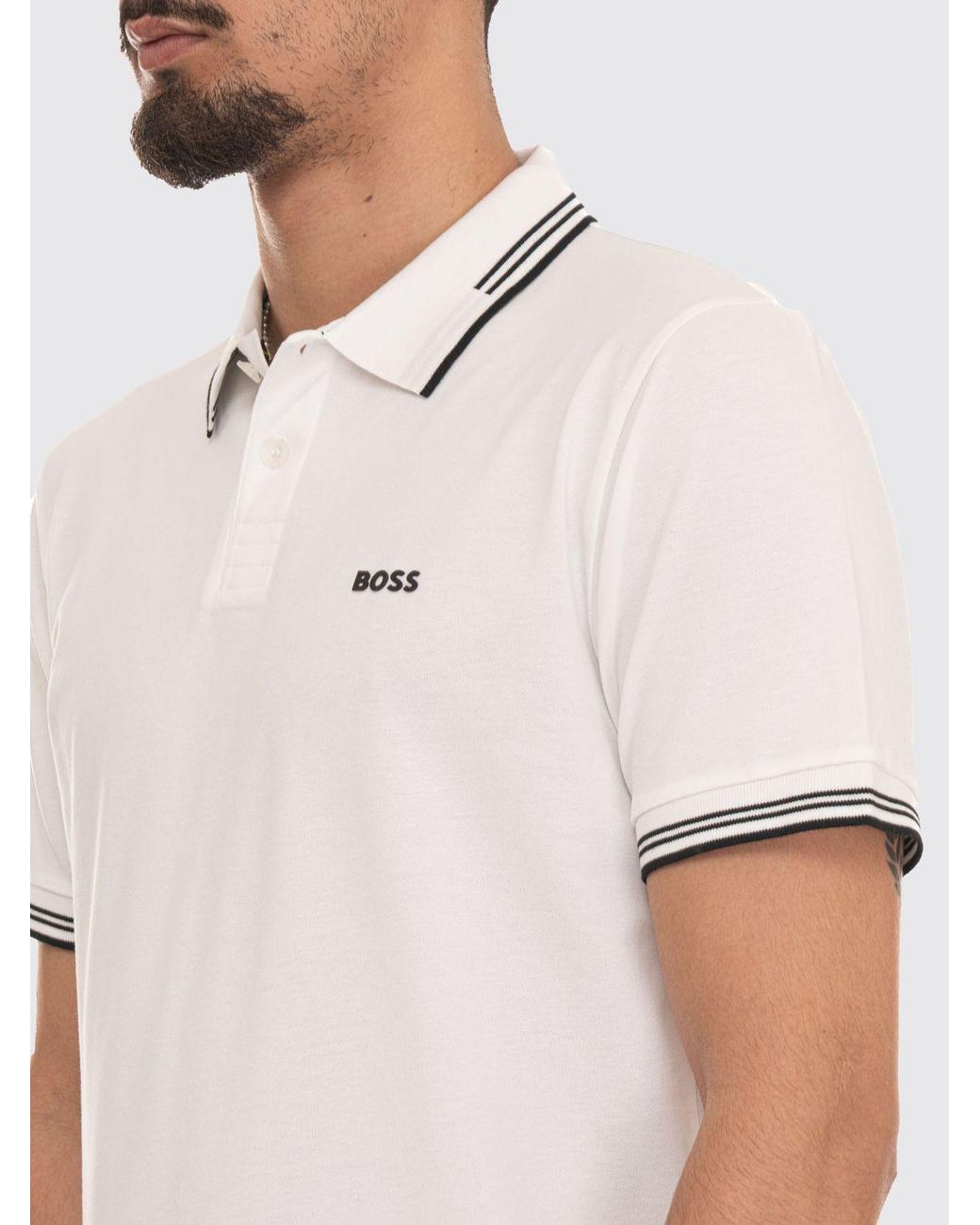 Boss White Cotton Polo With Logo for men
