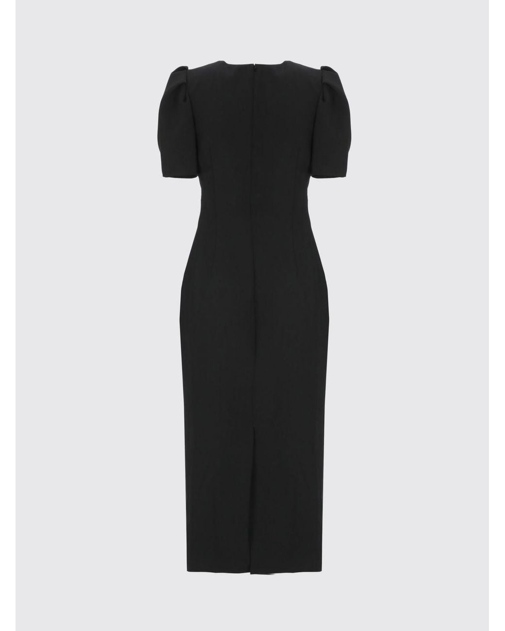 Carolina Herrera Black Jersey Midi Sheath Dress With Puff Sleeves