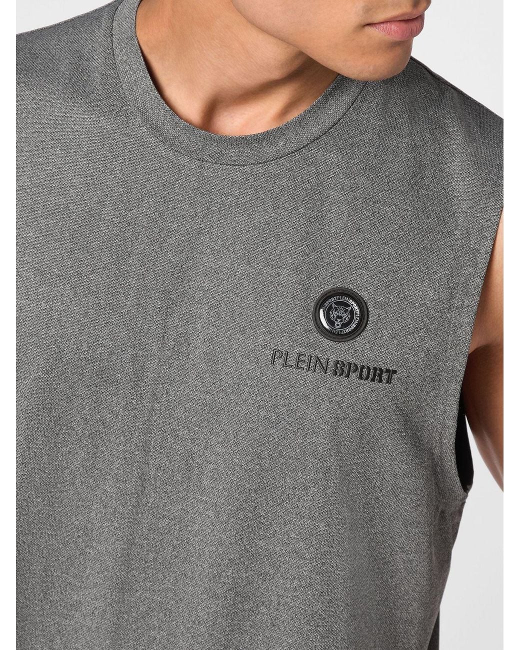 Philipp Plein Gray Polyester Tank Top With Contrast Hexagon Logo for men