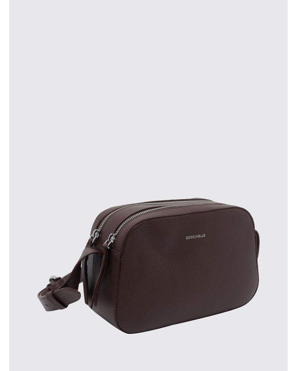 Coccinelle Brown Small Grained Leather Crossbody Bag With Zip And Laminated Logo