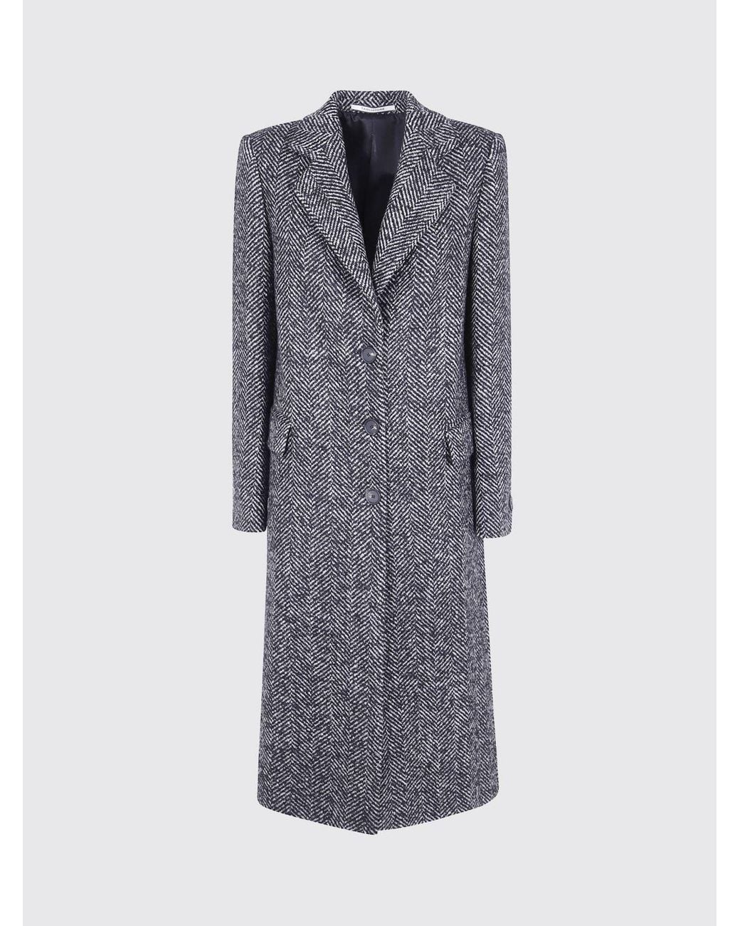 Tagliatore Blue Chevron Pattern Single-Breasted Wool Coat