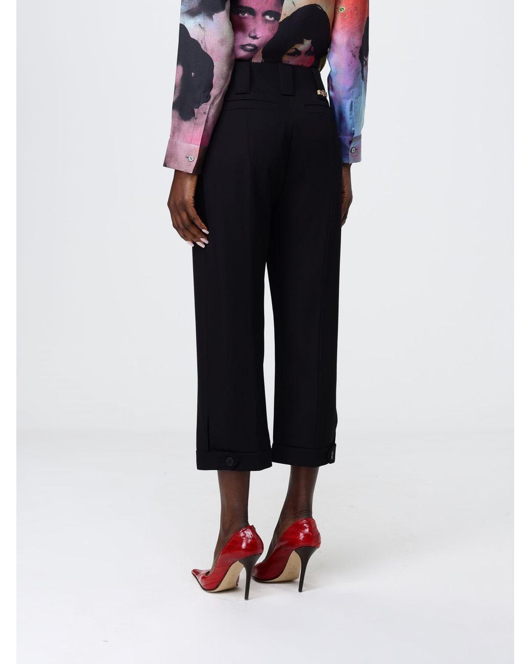 Versace Blue Viscose Cropped Fit Trousers