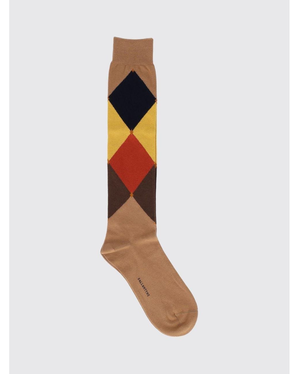 Ballantyne Natural Diamond Pattern High-Top Cotton-Blend Socks With Contrast Logo for men
