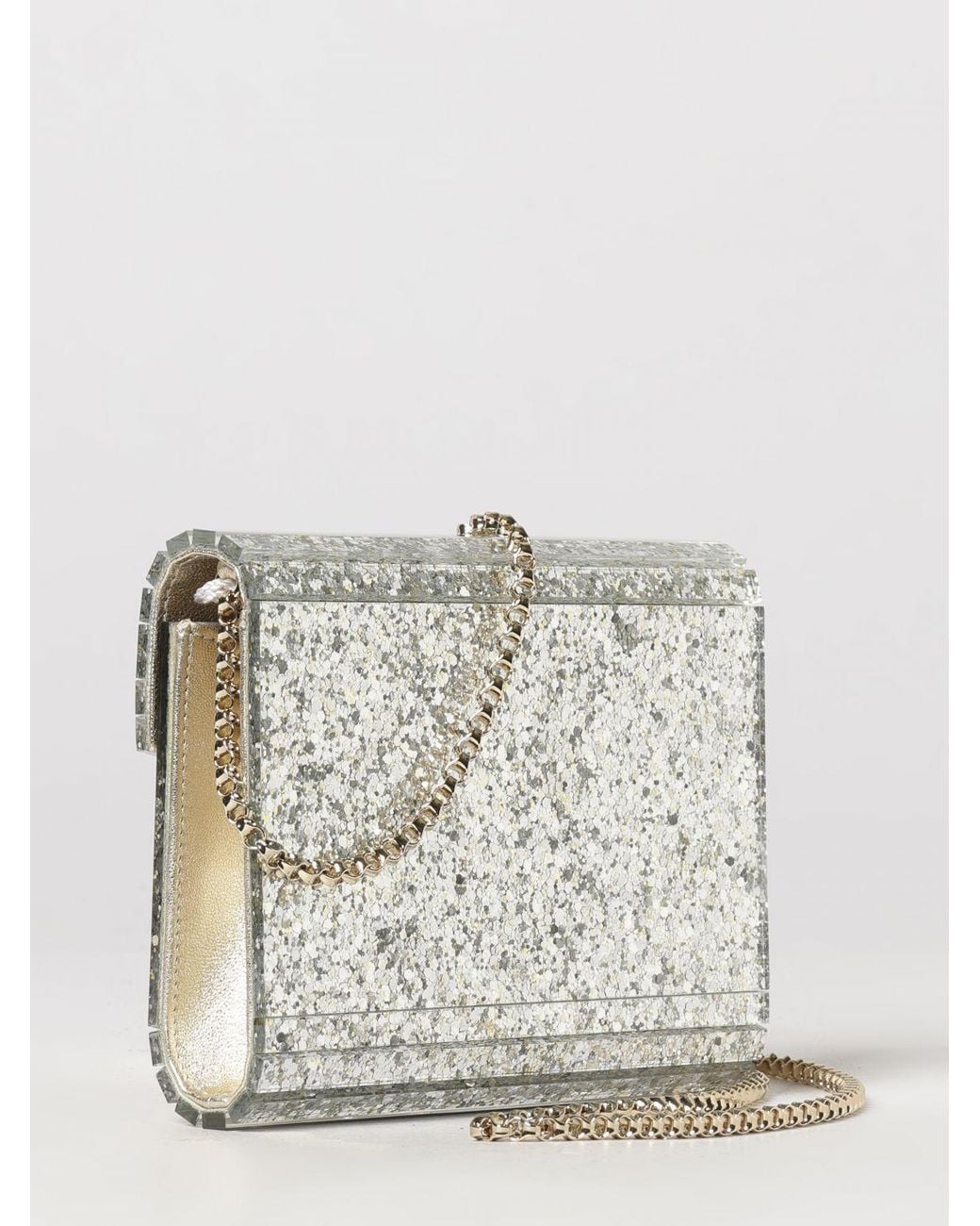 Jimmy Choo Gray Candy Rigid Glitter Resin Clutch With Removable Shoulder Strap