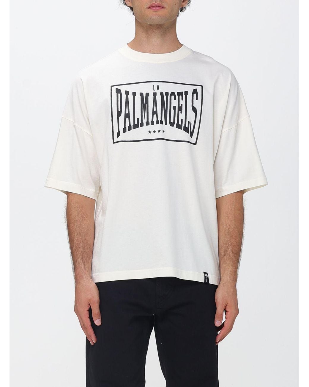 Palm Angels White Relaxed-Fit Logo-Print Cotton T-Shirt for men
