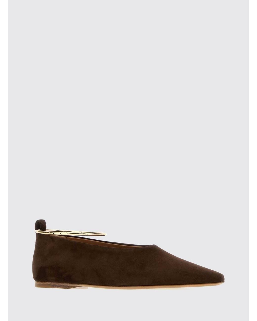 Jil Sander Brown Ring Suede Ballet Flats With Almond Toe