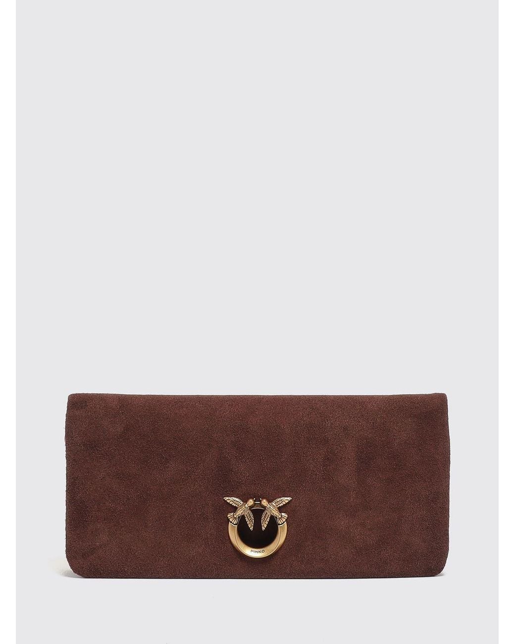 Pinko Brown Click Soft Horizontal Classic Suede Monogram Clutch