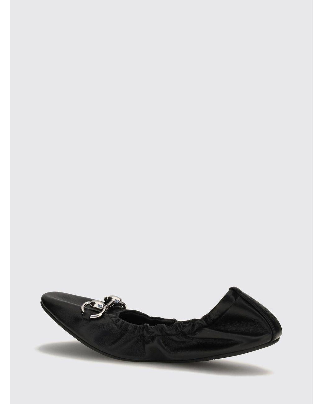 Gucci White Prima Smooth Leather Ballet Flats With Horsebit Detail And Rounded Toe