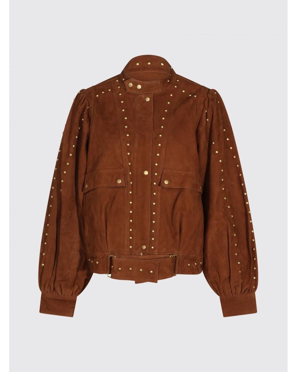 Farm Rio Brown Suede Biker Jacket With Studs And Adjustable Belt