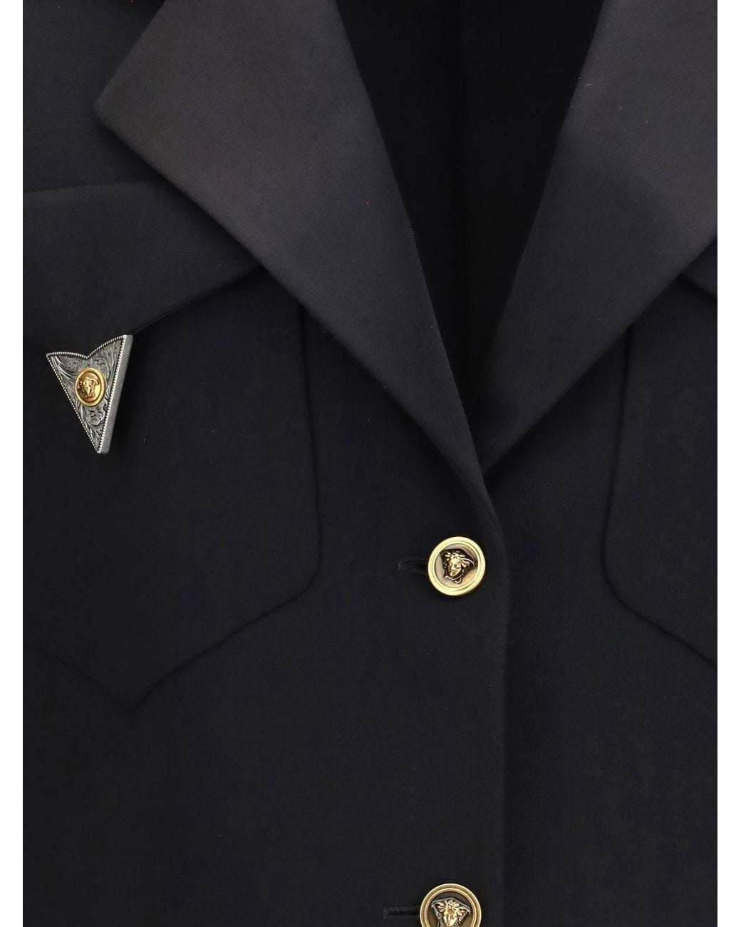 Versace Blue Cropped Wool Blazer With Padded Shoulders And Medusa Plaque