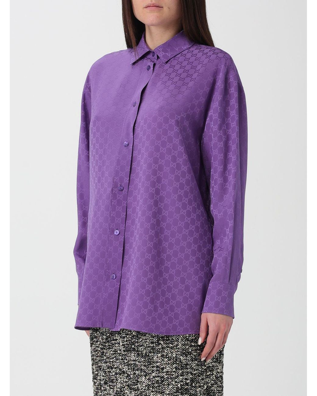 Camisa De Seda Con Monograma Gucci de color Purple