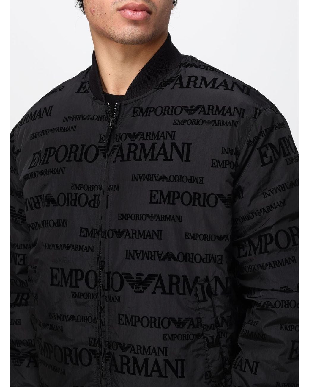 Emporio Armani Black Padded Nylon Bomber Jacket With A Bomber Collar And Zip Closure for men