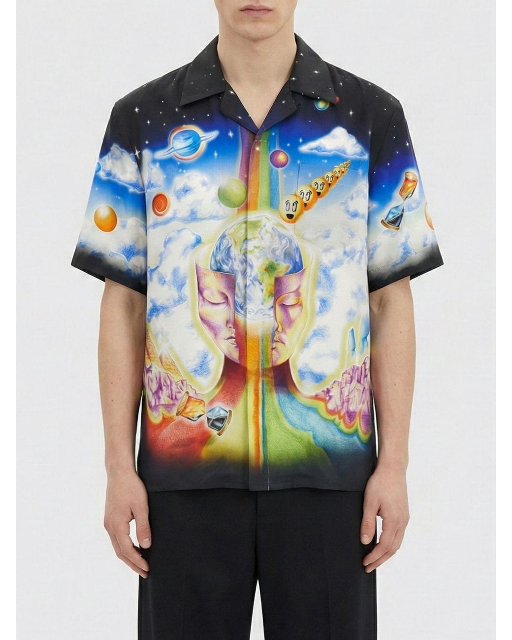 Casablanca Blue Multicolor Silk Pattern Shirt for men