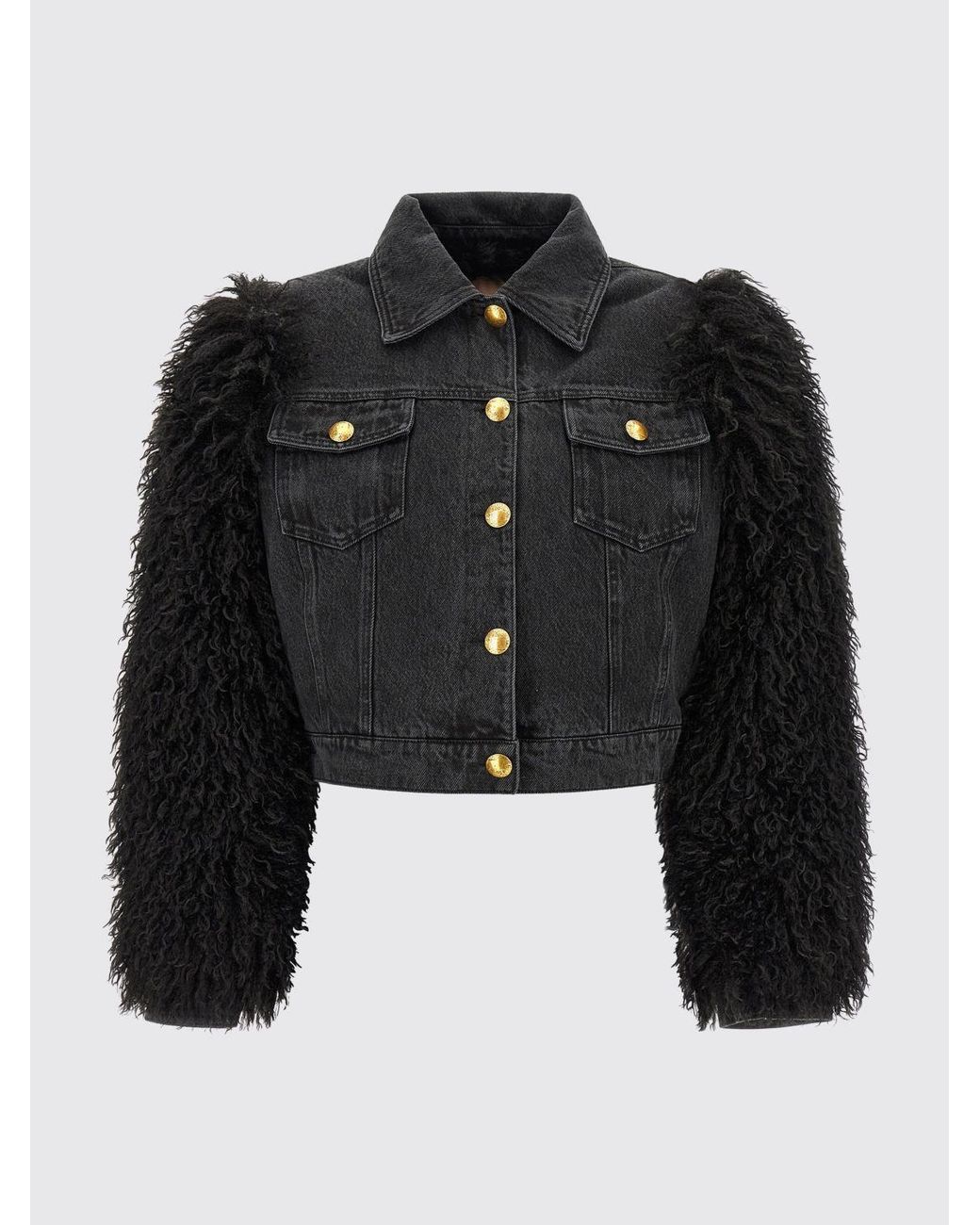 Twinset Blue Cotton Denim Jacket With Faux Fur Details