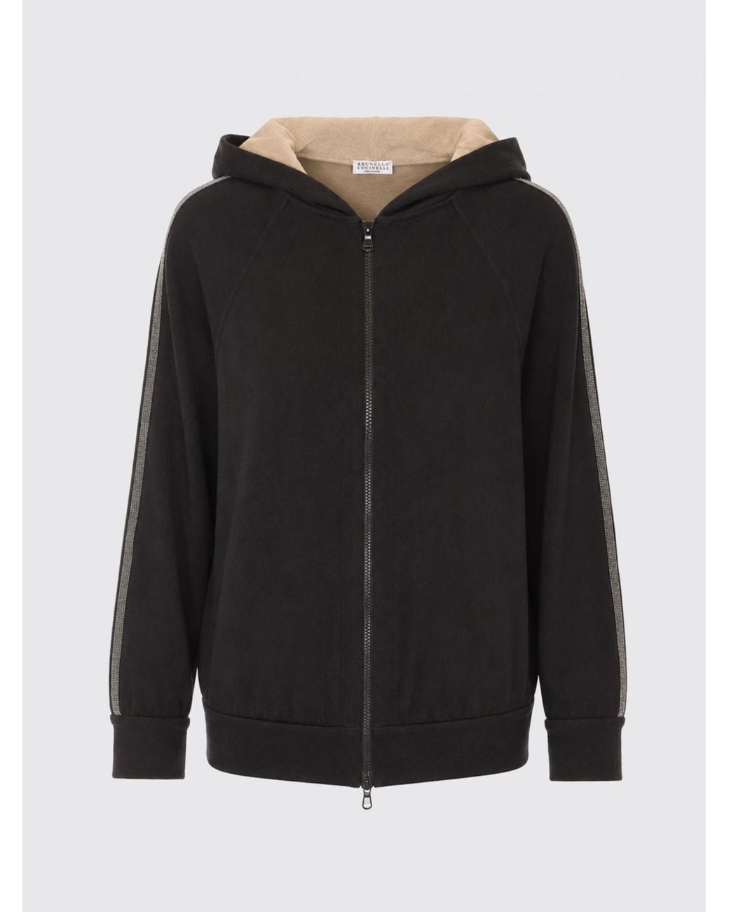 Brunello Cucinelli Black Cotton And Silk Zip-Up Hoodie With Slit Pockets