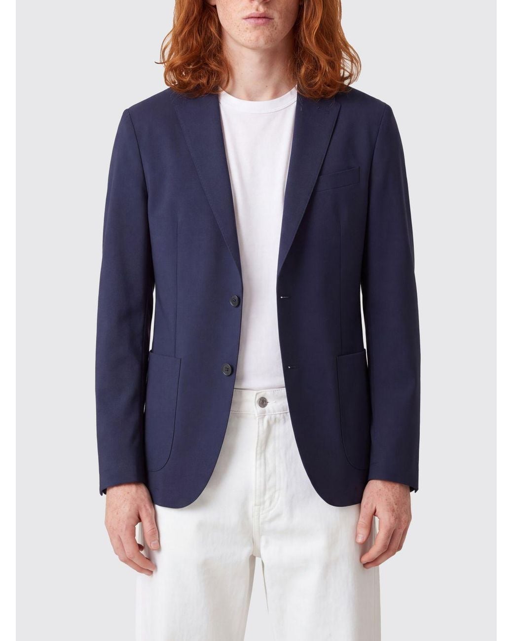Boss Blue Single-Breasted Stretch Polyester Blazer With Notch Lapels And Patch Pockets for men