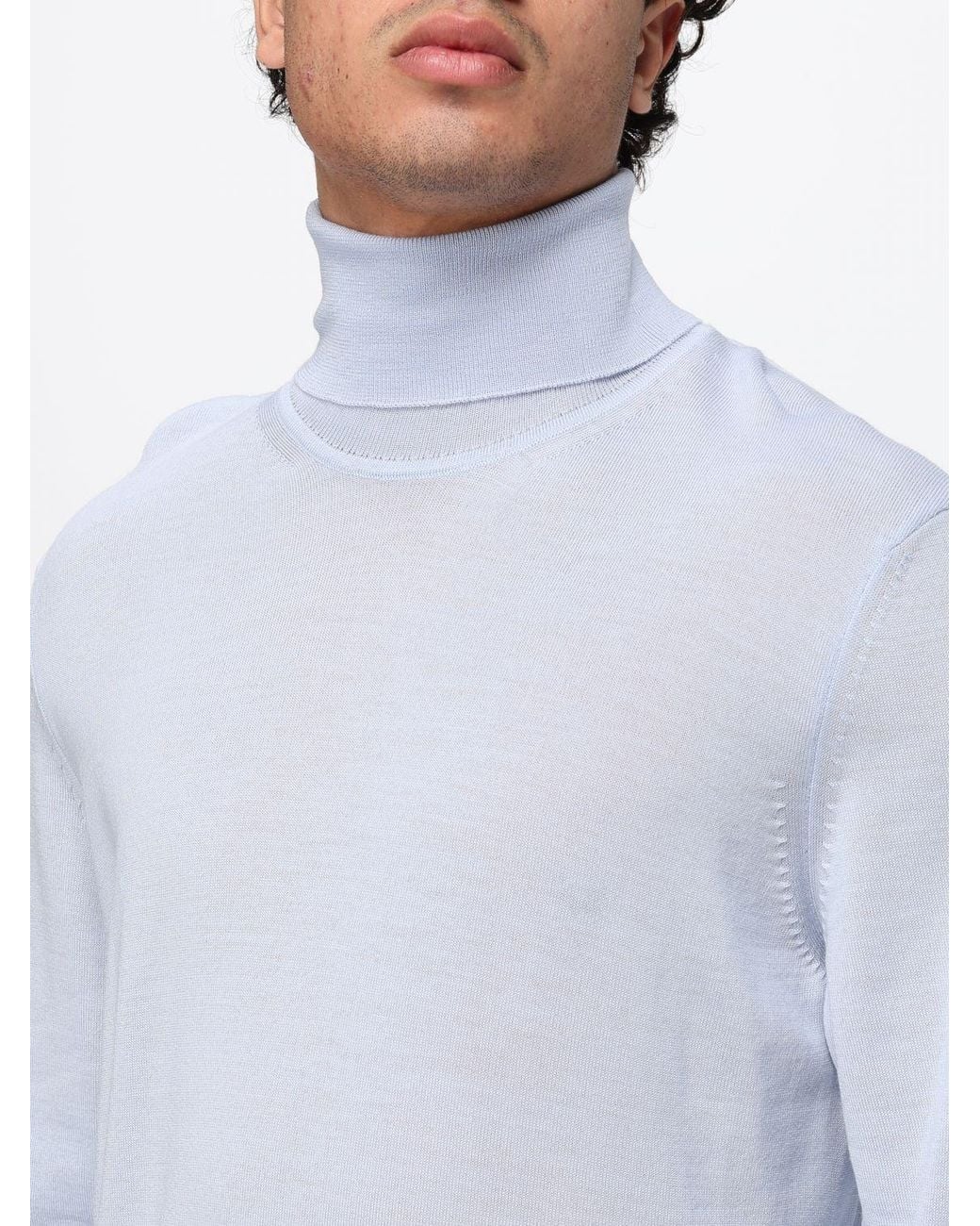 Boss Blue Virgin Wool Turtleneck Jumper With Ribbed Trims for men