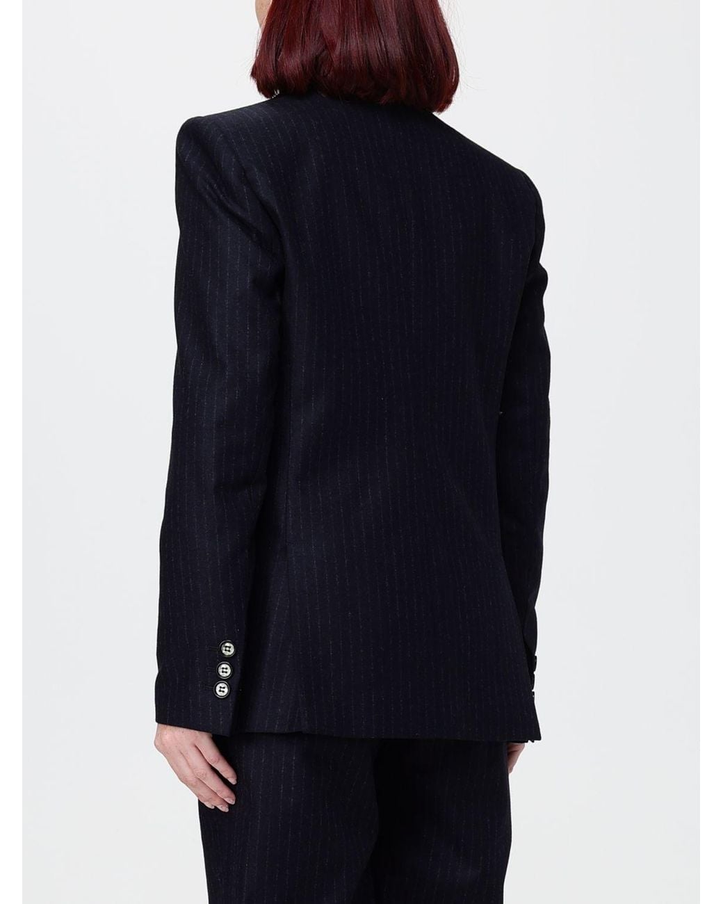 Emporio Armani Blue Pinstripe Double-Breasted Wool Blazer With Peak Lapels