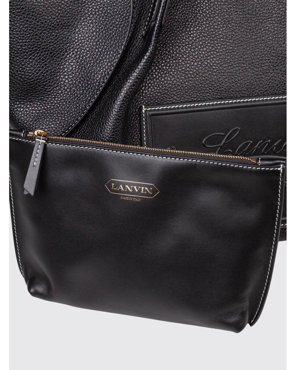 Lanvin Black Catch Large Grained Leather Tote Bag With Four Handles