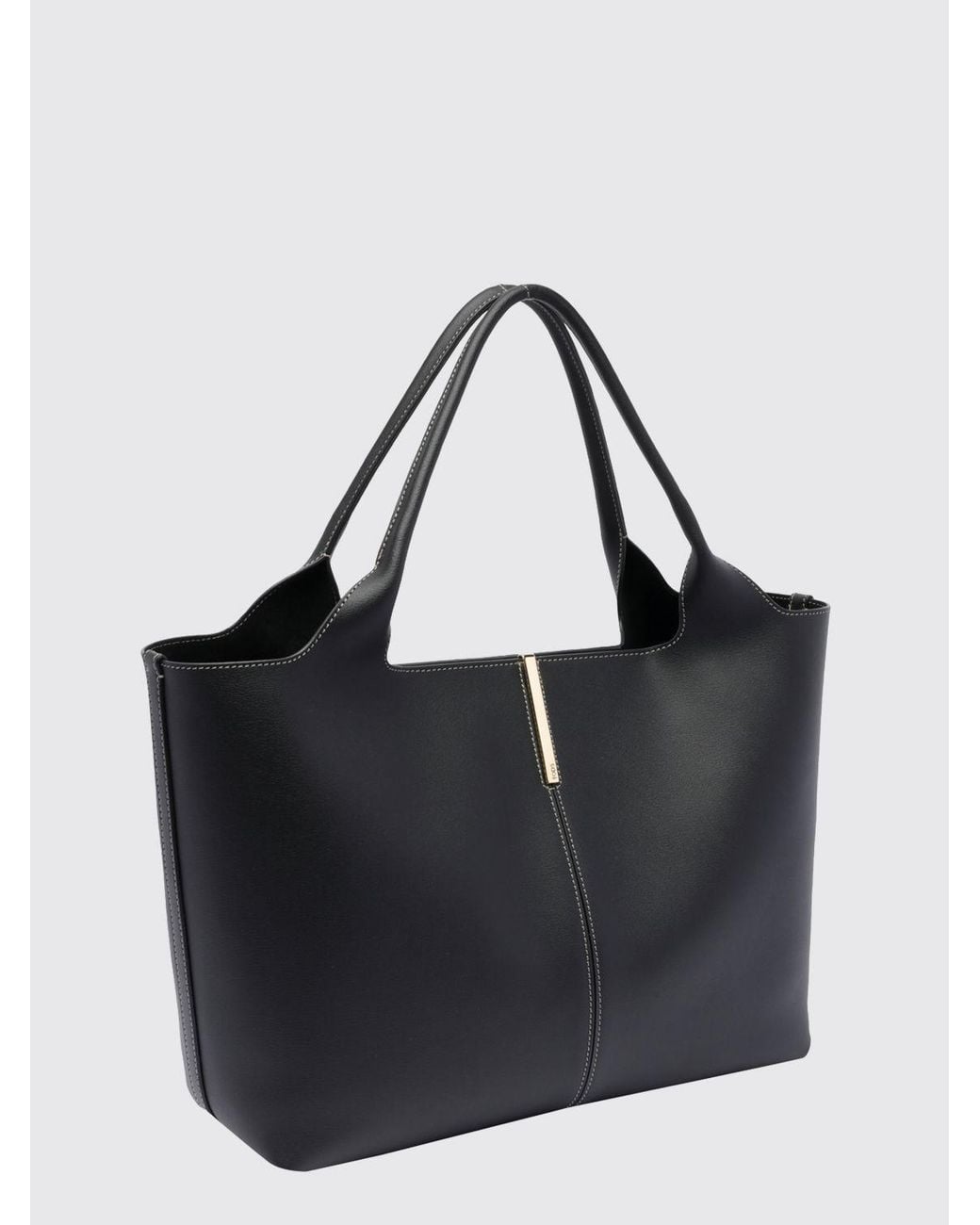 Tod's Black Smooth Calfskin Leather Shopping Bag With Double Handle And Logo