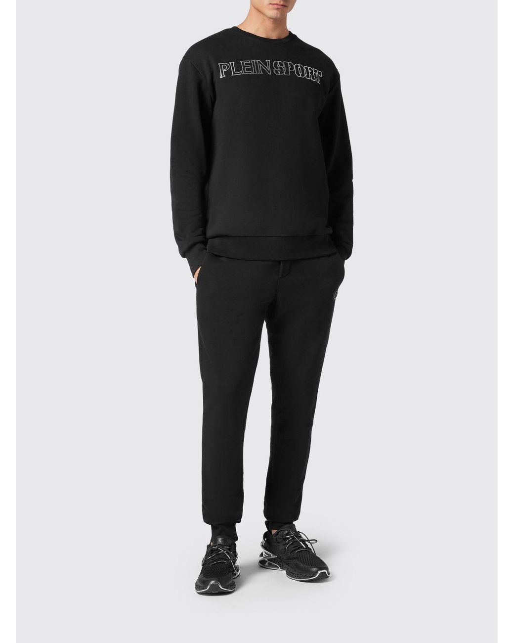 Philipp Plein Black Dropped Shoulder Embroidered Logo Cotton Sweatshirt for men