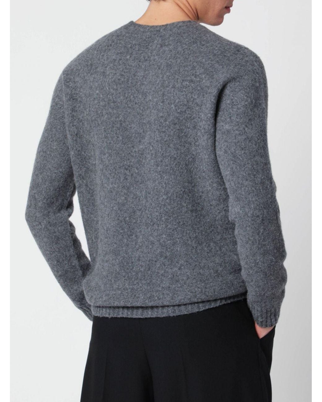 Drumohr Gray Pure Wool Crewneck Jumper With Long Sleeves And Ribbed Trims for men