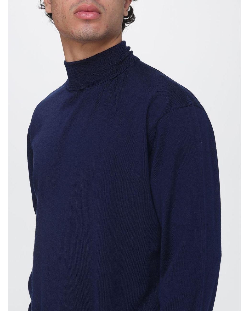 Laneus Blue Pure Virgin Wool Turtleneck Jumper With Ribbed Hems for men