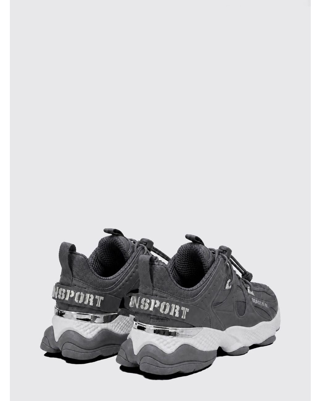 Philipp Plein Gray Runner Beast X-01 Low-Top Trainers With Drawstring Closure for men