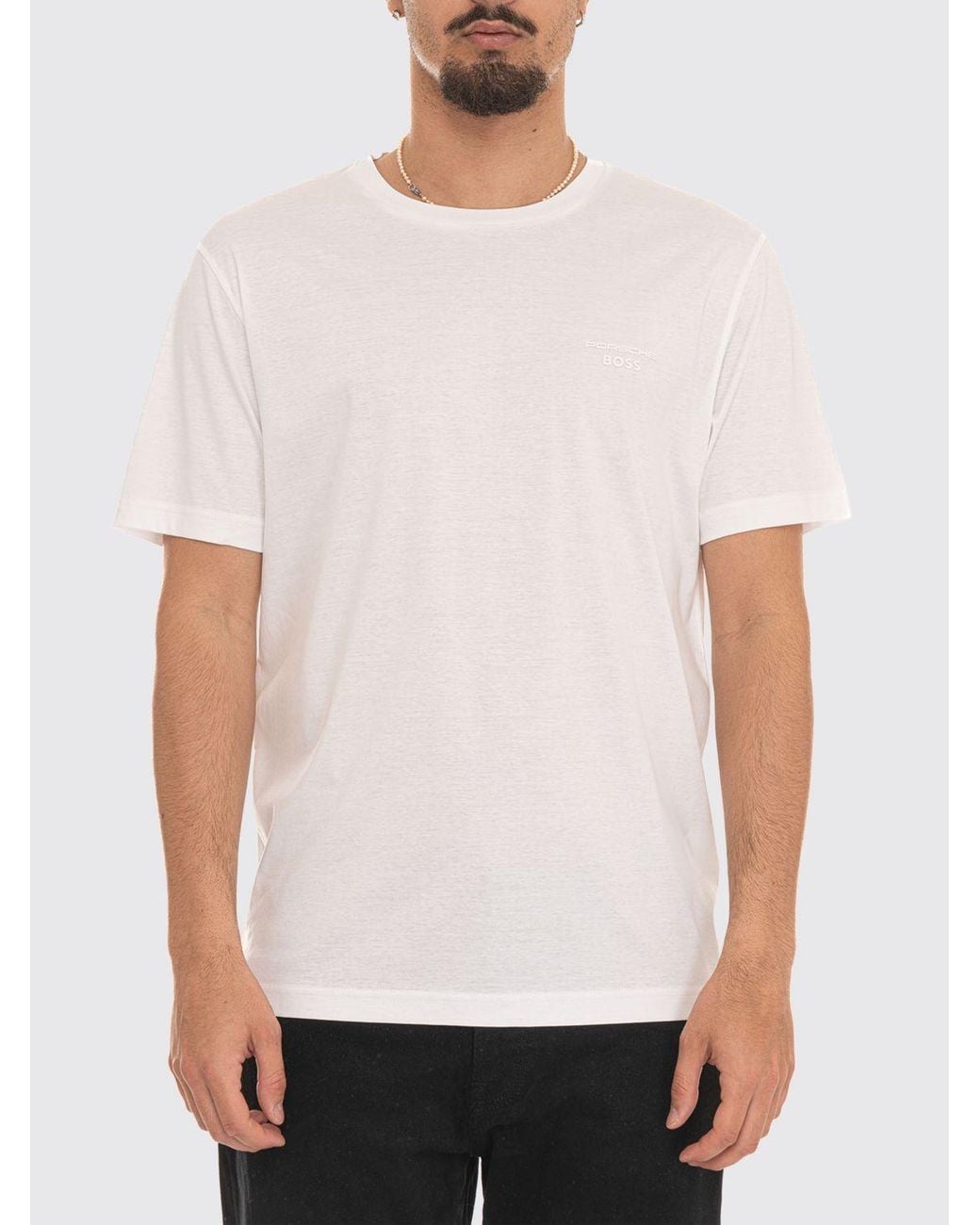 Boss White Cotton Crew-Neck T-Shirt With Tone-On-Tone Logo On The Chest for men