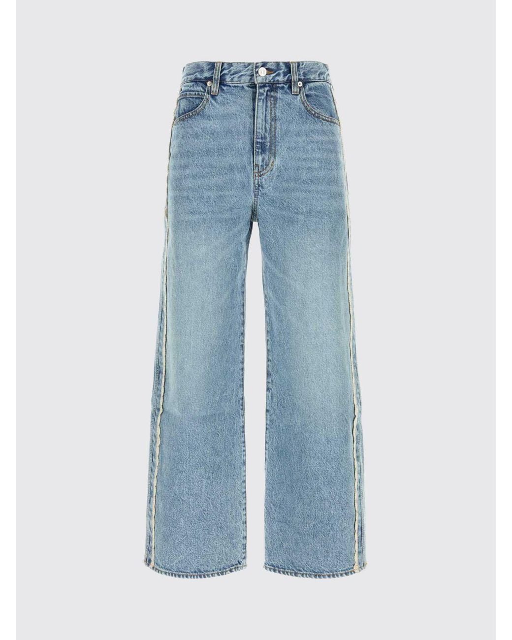 FRAME Blue The Crochet Bow High-Waisted Wide Leg Jeans With Lace Inserts