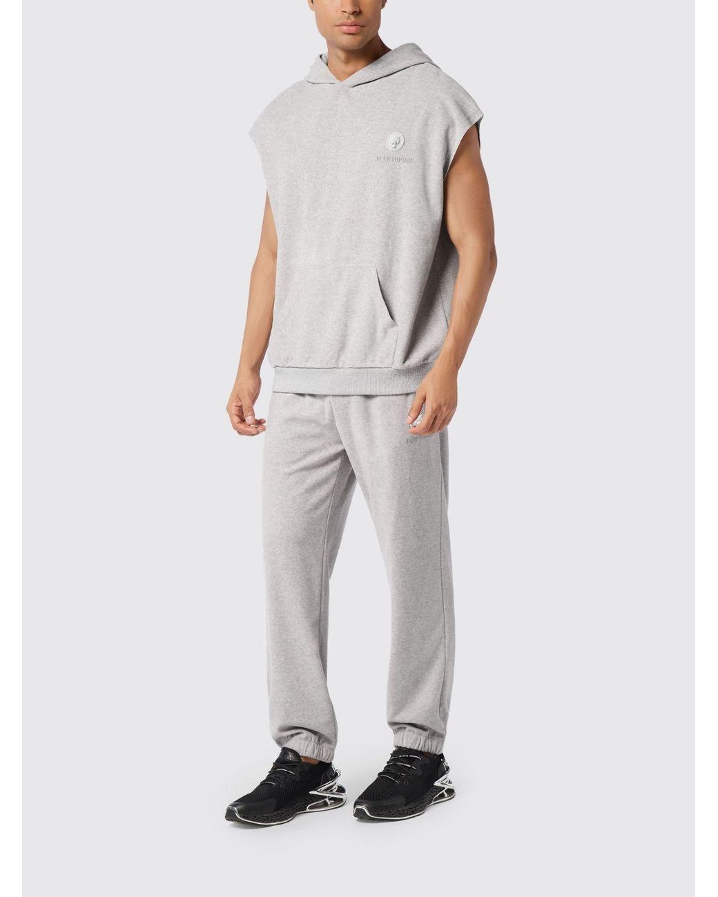 Philipp Plein Gray Logo Cotton Hoodie for men