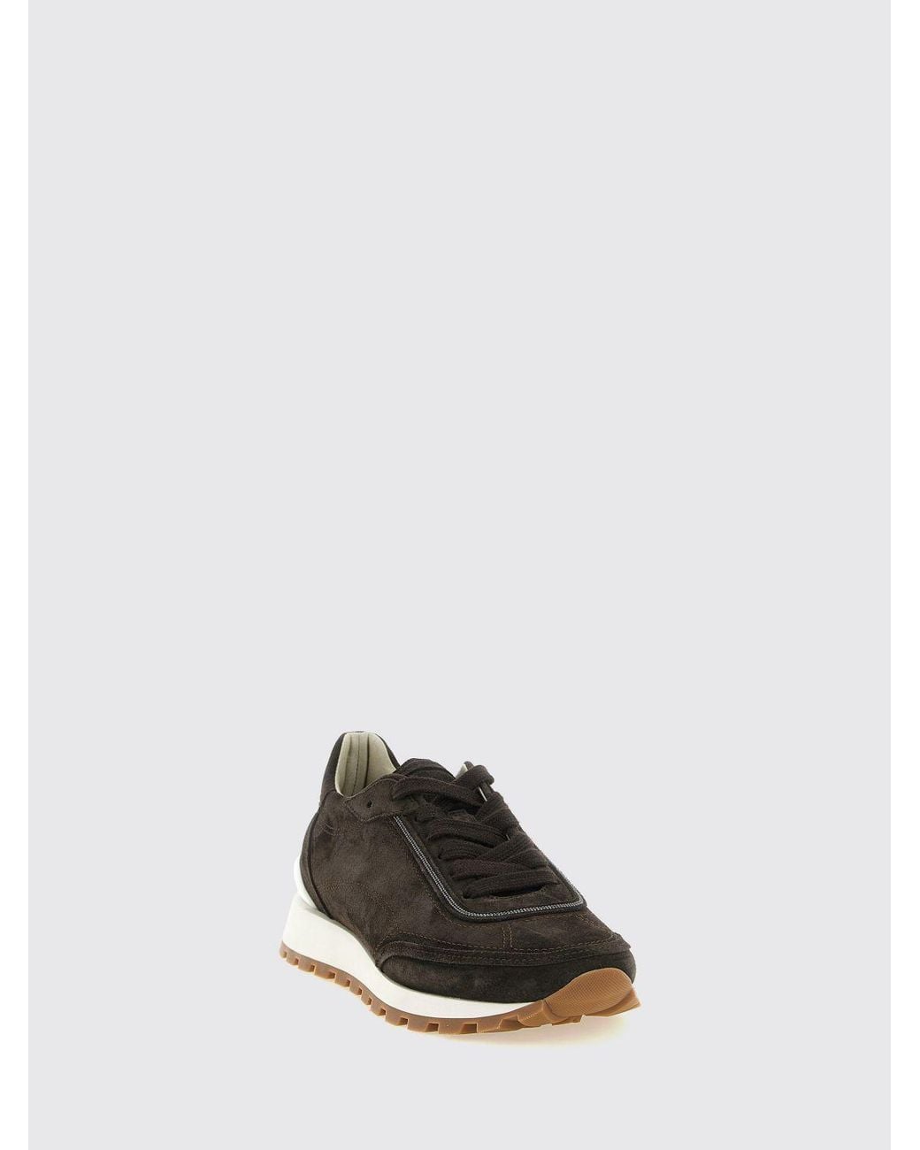 Brunello Cucinelli White Suede Calfskin Low-Top Trainers With Monili