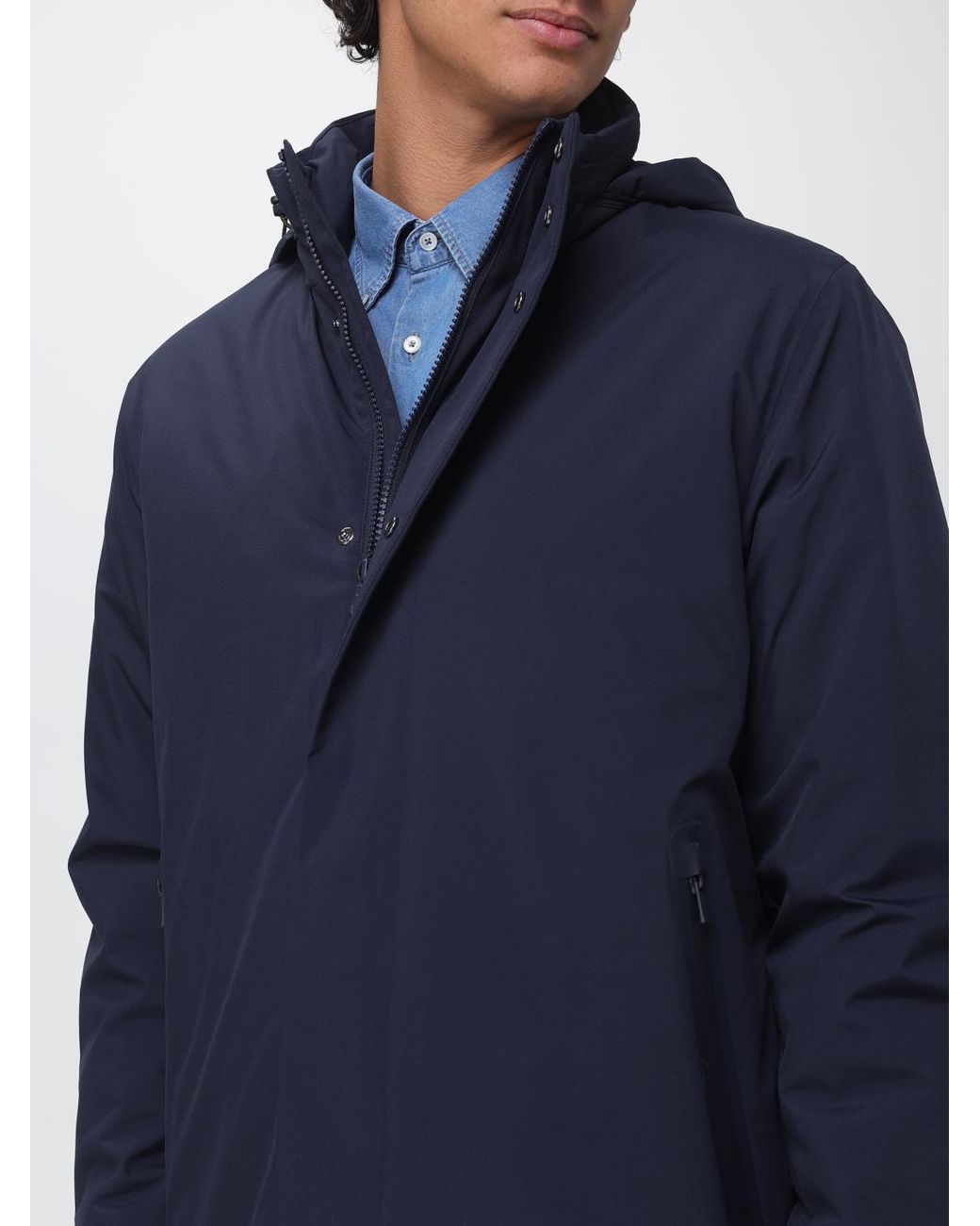 Save The Duck Blue Short Waterproof Polyester Parka With Hood And Concealed Closure for men