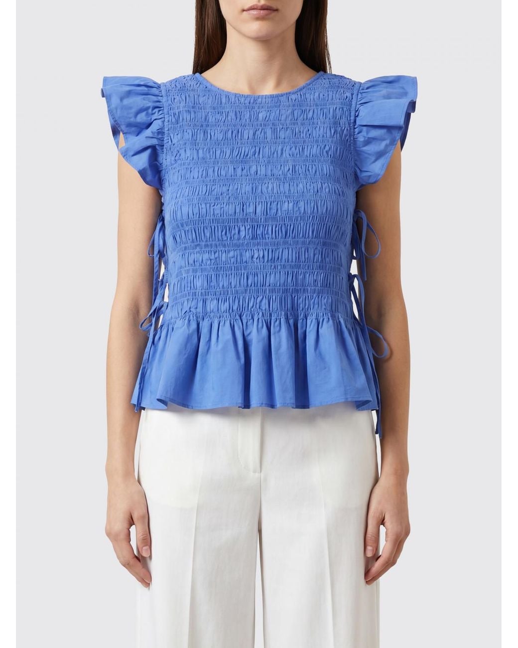 Ganni Blue Sleeveless Ruched Top