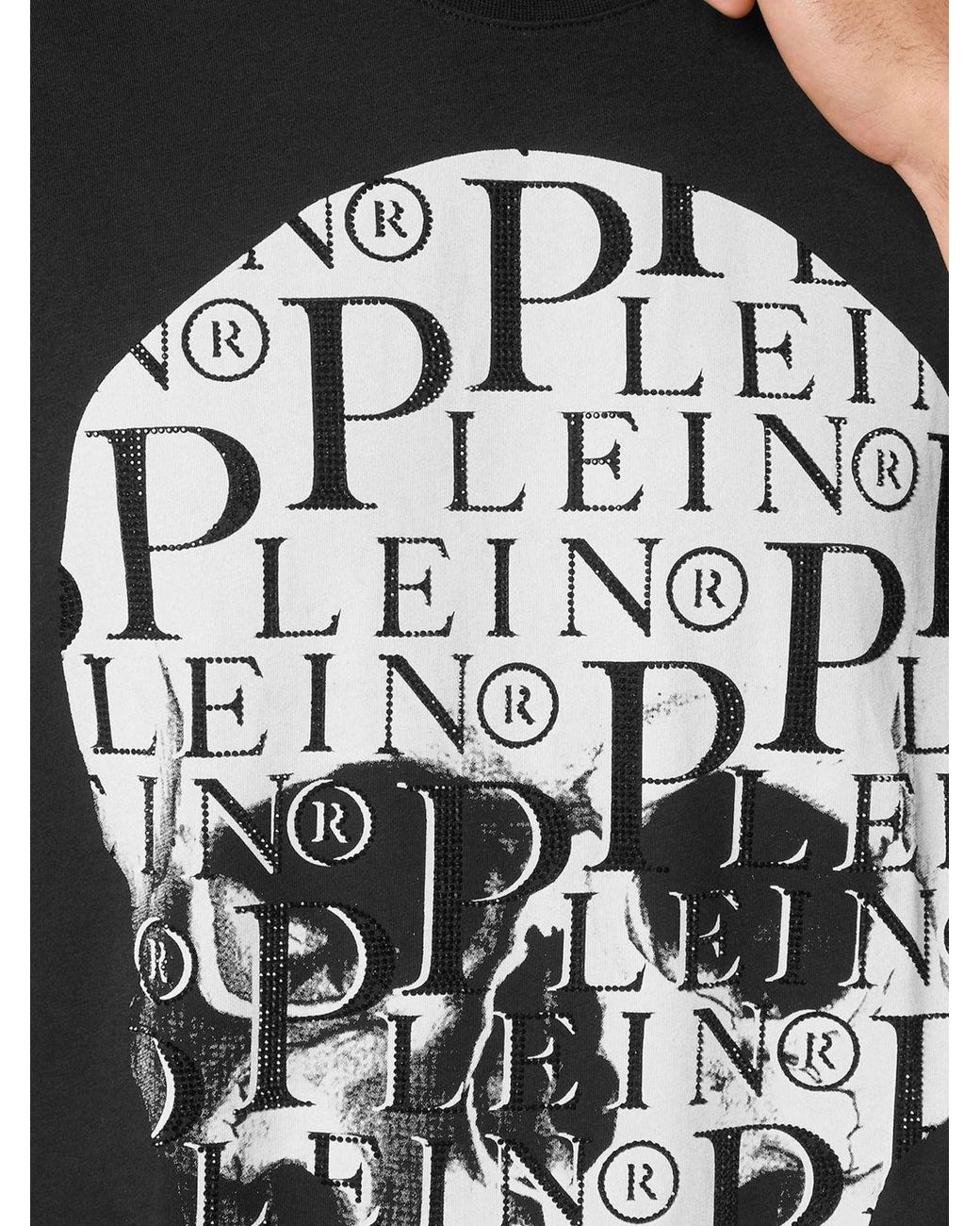 Philipp Plein Black Slim Fit Cotton T-Shirt With Skull And Monogram Print for men