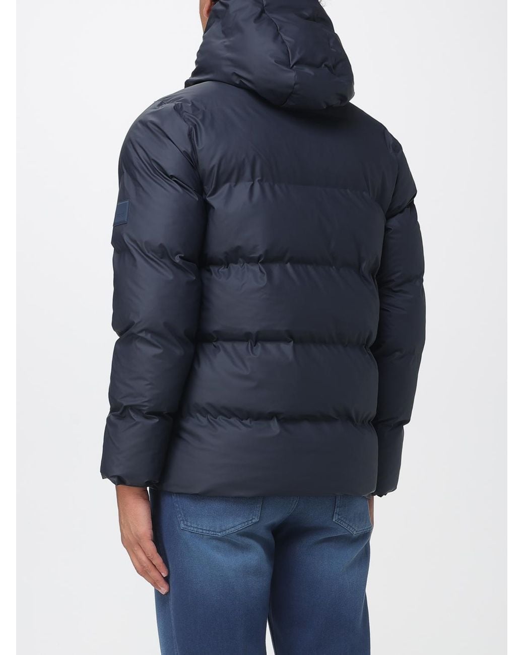 Rains Blue Alta Short Quilted Puffer Jacket With Hood, Water-Repellent And Windproof for men