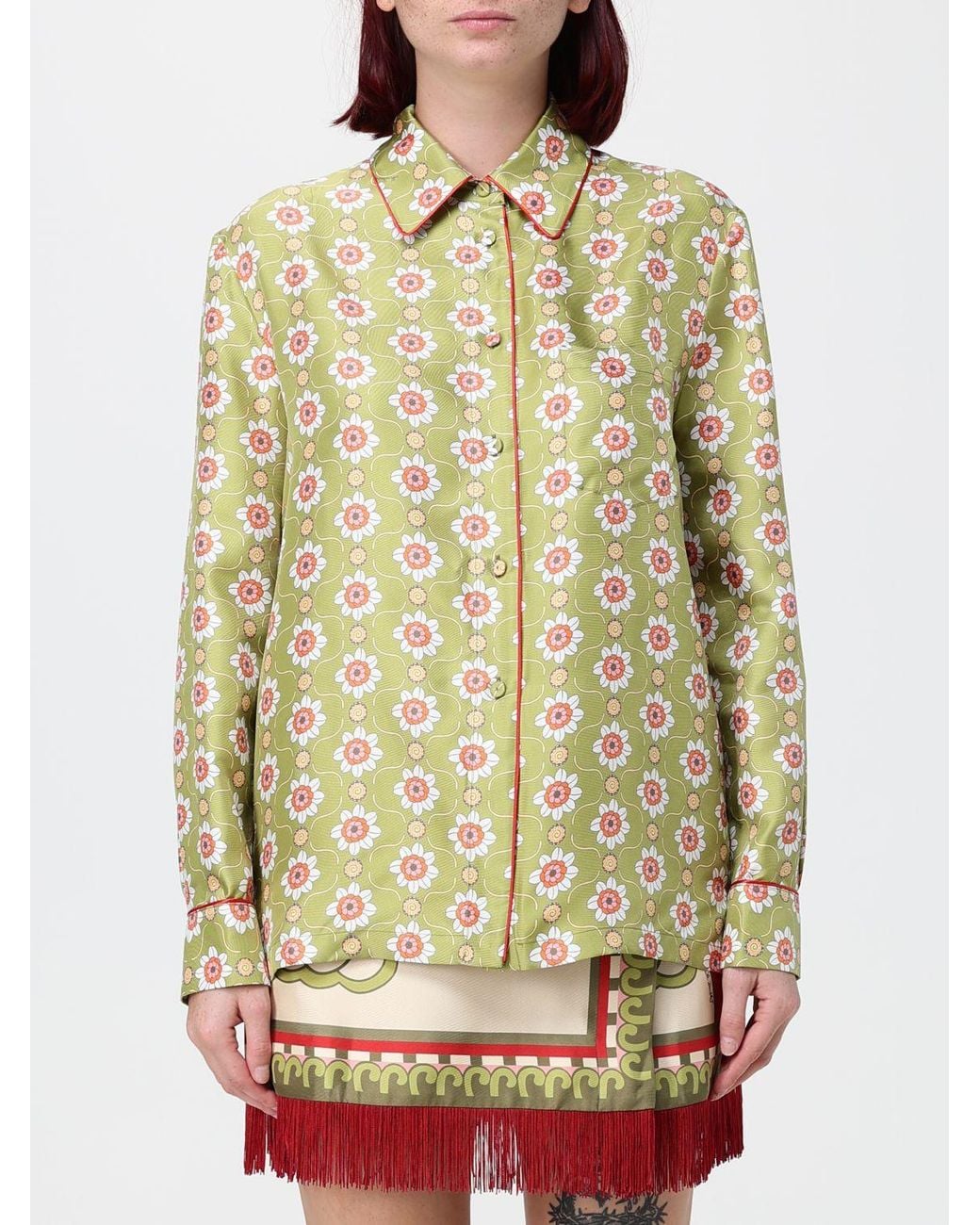 LaDoubleJ Green Boy Slim Fit Abstract Print Pure Silk Shirt